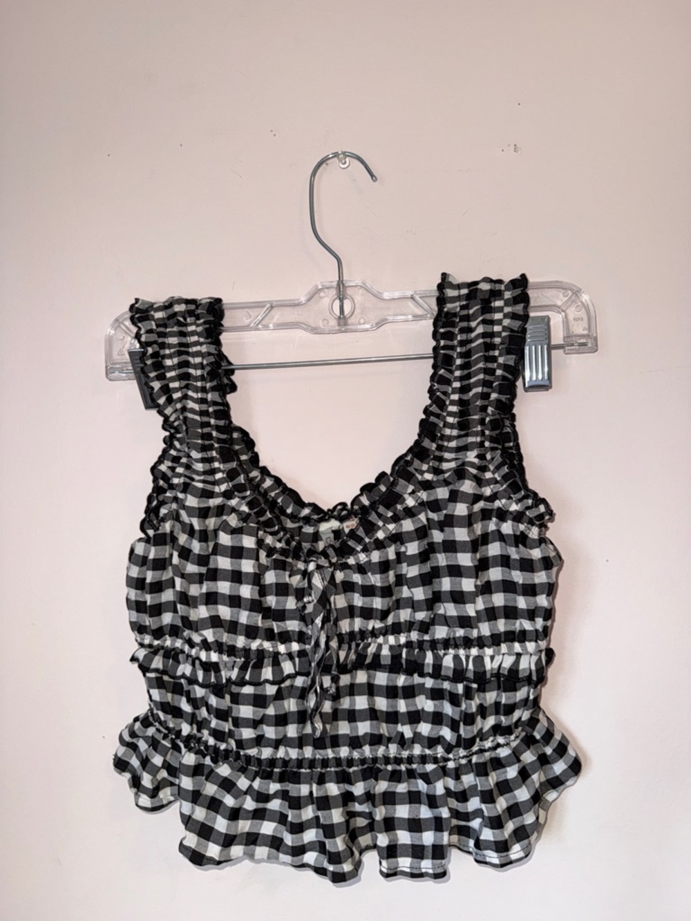 Black and White Gingham Ruffle Crop Tank Top